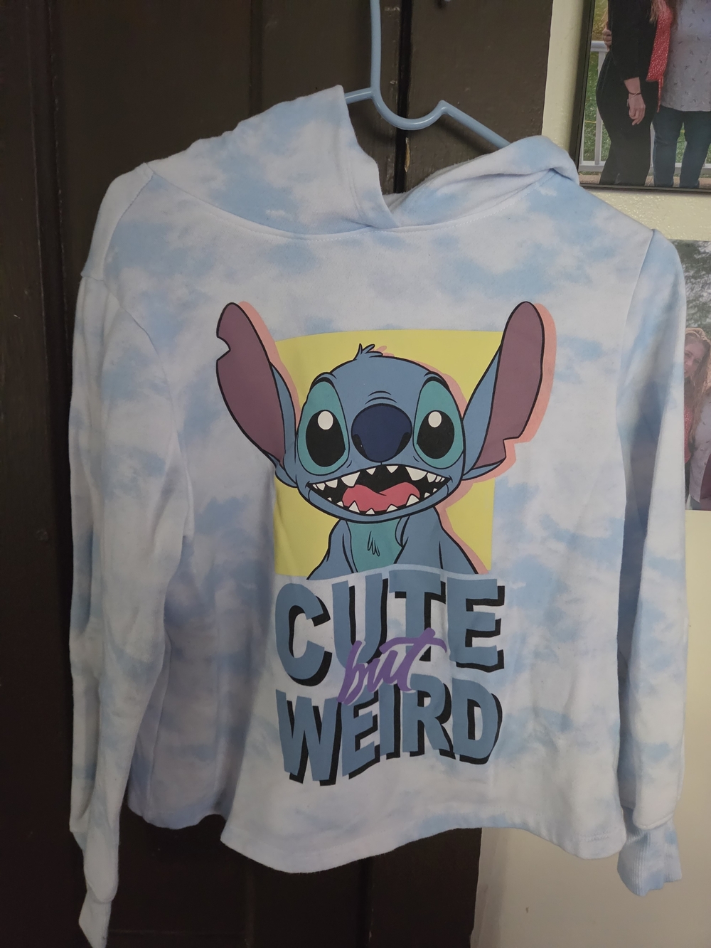 Disney Light Blue Tie-Dye Stitch Hoodie with Yellow Accent